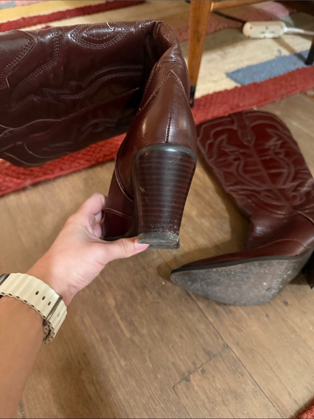 Sam Edelman Burgundy Leather Western Heeled Boots - wide calf - Picture 5 of 8